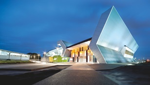 External walls are clad with dynamic sporting stripes, which were deliberately chosen to arouse the powerful emotions that an athlete draws upon while competing